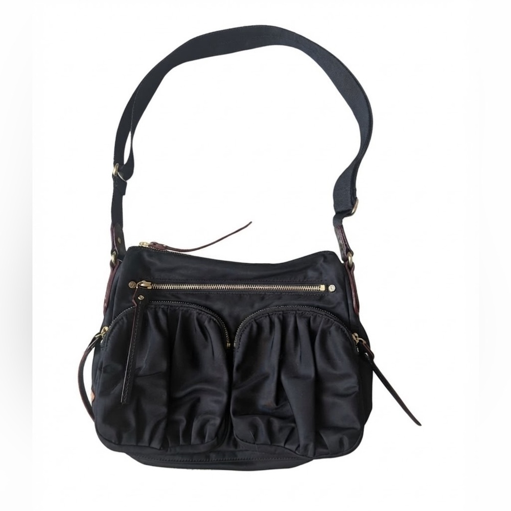 MZ Wallace Paige Crossbody Bag Black Bedford Nylon Gold Hardware EUC